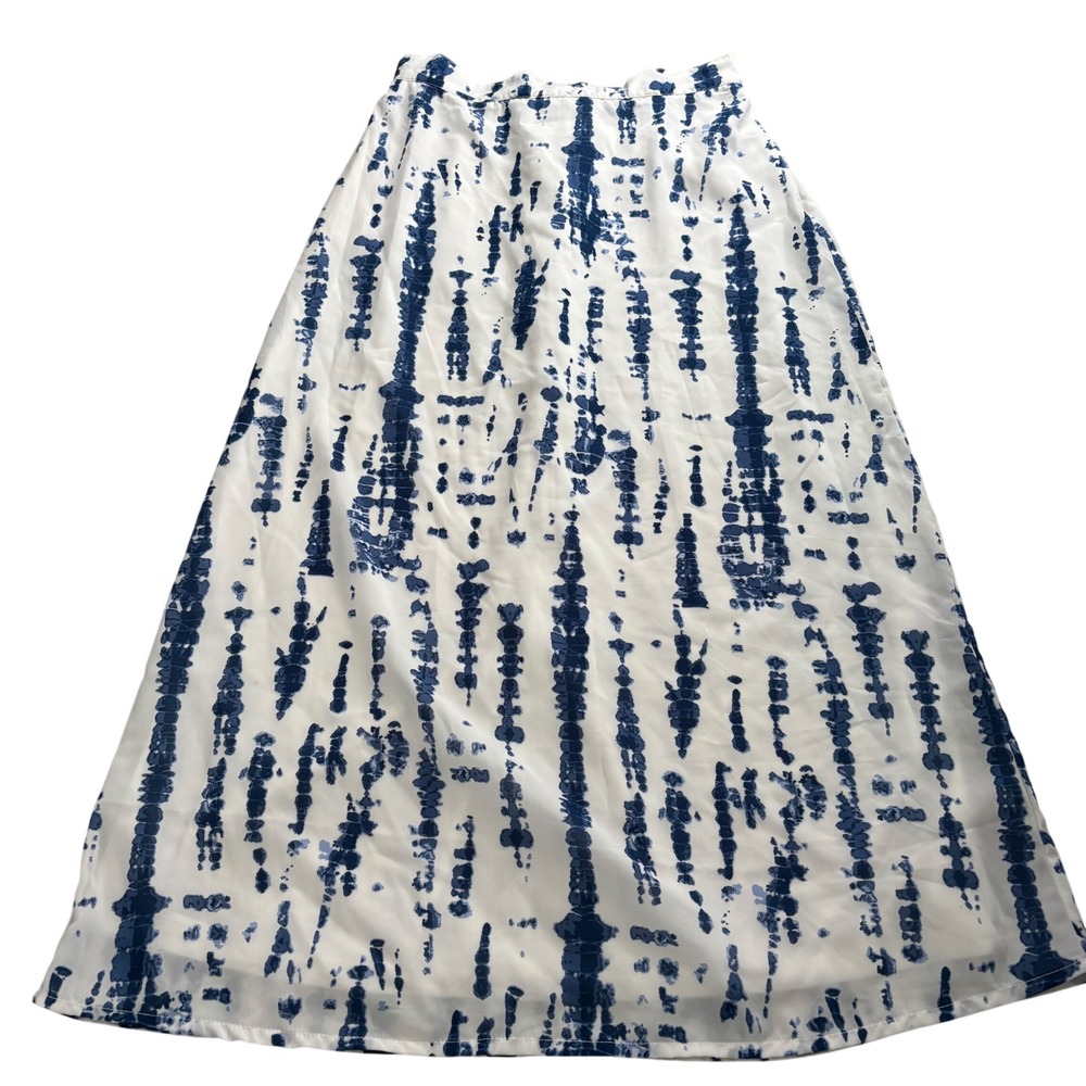 Japna Blue White Tie‎ Dye Stripe Maxi Skirt SM Elastic Waist Lined Boho Office